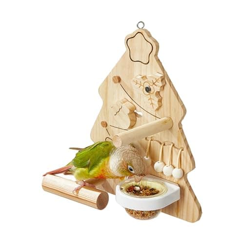 Image of Qfdiwr Bird Toy, Christmas Tree Chew in the Shape of Picking Toy | Interactive Wooden Perch for Parrot Parrot Canary and Finch