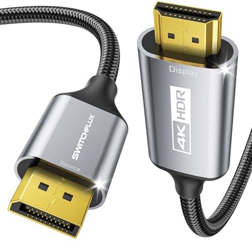 Image of SWITCHFLUX Active DisplayPort to HDMI Cable 1M (4K@60Hz,1440P/2K@120Hz) Uni-Directional Display Port 1.2 to HDMI 2.0 Braided Cord,DP to HDMI Compatible with AMD,NVIDIA,Desktops,and Gaming Monitors