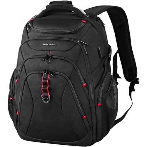 Image of KROSER Travel Laptop Backpack 17.3 Inch XL Computer BackpackBusiness College Daypack Stylish Bag for Men/Women-Black