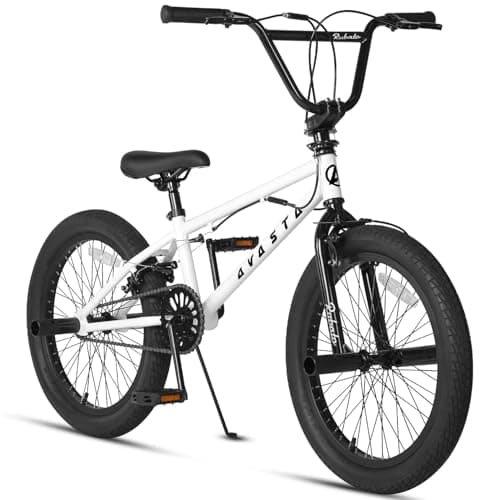 Image of AVASTA 20 Inch Freestyle BMX Bicycle Big Kids Teenager Bike for Age 6 7 8 9 10 11 12 13 14 Years Old Boys Girls Teen Youth Adult and Beginner-Level Rider with 4 Peg, 360 Degree Gyro, White