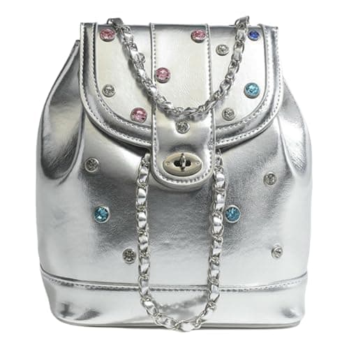 Image of MYLLJBD Backpack Small Backpacks For Women Fashion Anti-theft Flap With Drawstring Ladies Daypacks Pu Leather Mini-silver