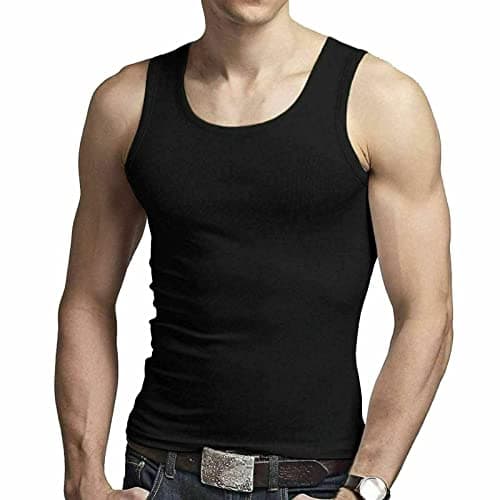 Image of COSHAL® 1 Men's Cotton Vests Tank Tops Sleeveless Plain Breathable Slim Fit Summer Top Vest Everyday Athletic wear, Easy Fit Men Workout Shirts Size L, Black