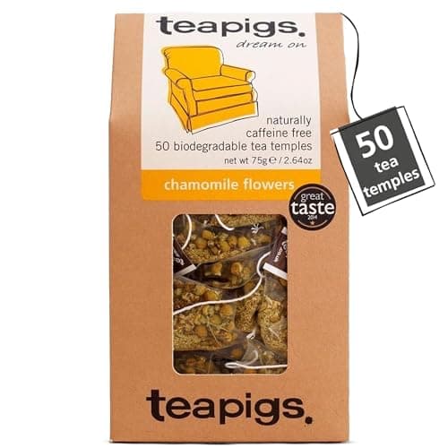 Image of teapigs Chamomile Tea Bags - Whole Chamomile Flowers - Caffeine-Free Herbal Infusion for Relaxation & Digestion - Biodegradable Tea Temples - Sustainably Sourced - 50 Teabags (1 Pack)