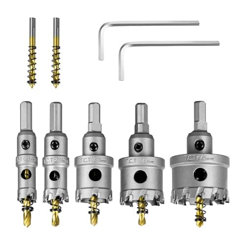 Image of SALI 5PCS TCT Carbide Hole Saw Kit for Hard Metal, 5/8"-1-3/4"（16/20/30/35/45mm） Tungsten Carbide Tipped Hole Cutter Set with Titanium-Plated Pilot Drill bit for Metal, Stainless Steel, Plastics