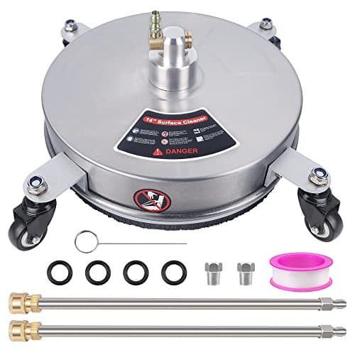 Image of Biswing 14" Pressure Washer Surface Cleaner with 4 Wheels, Stainless Steel Power Washer Accessory for Driveways Sidewalks Patios Cleaning, 1/4" Quick Connector, 2 Extension Wand Attachments, 4000 PSI