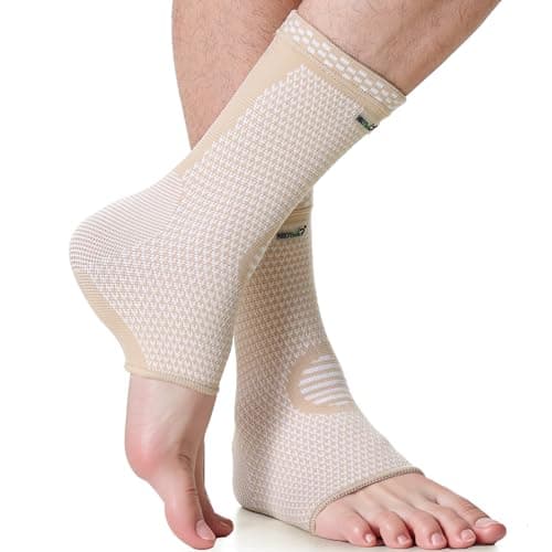 Image of Neotech Care Ankle Support Sleeve - Bamboo Fiber Knitted Fabric - Light, Elastic & Breathable - Medium Compression - Right or Left Foot, Men, Women (Beige Colour, Size XL, 1 Pair)
