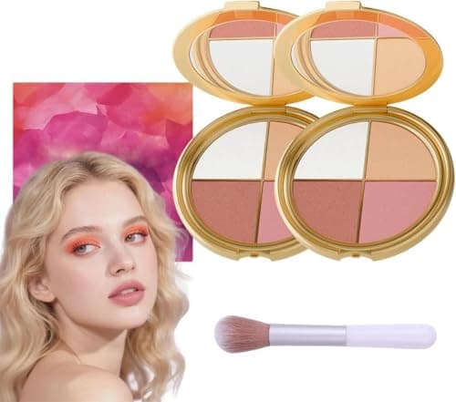 Image of Glowjiu Glow Gallery Highlighting Eye & Cheek Palette,Metallic Shimmer Eye & Cheek Palette,Eyeshadow And Highlighter Makeup,4-In-1 Highlight Shades Makeup for Blush,Makeup Palettes Contour Kit (2 Set)