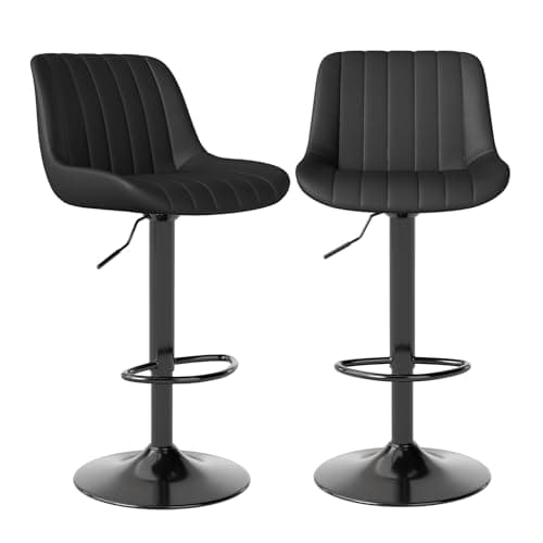 Image of Youhauchair Bar Stools Set of 2, Swivel Counter Height Barstools with Back, Adjustable PU Leather Bar Chairs, Modern Armless Kitchen Island Stool, Black