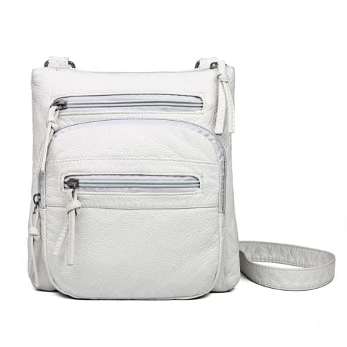 Image of SCOFY FASHION Soft PU Leather Multi Pockets Crossbody Bags for Women Vintage Shoulder Flap Bags Handbags and Purses Small Bag (White)
