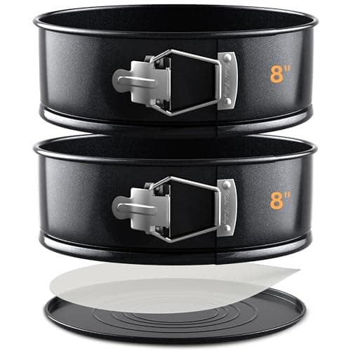 Image of BakeValley 8 Inch Cake Tin Set– 7cm Deep Springform Cake Tins for Baking Layered Wedding Birthday– Bonus Precut Parchment Papers– Ultimate Baking XP with Round, Non-Stick & Leak-Proof Baking Tins