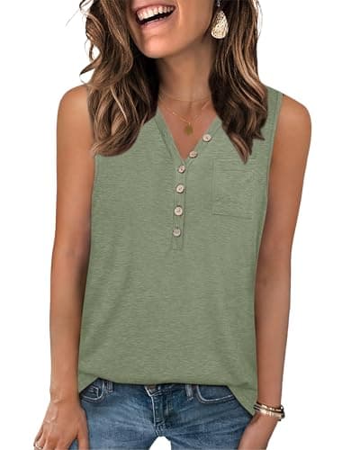 Image of PLOKNRD Womens Tops Ladies Tank Top V Neck Vests Summer Sleeveless Clothing Olive Green XXL