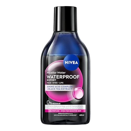 Image of NIVEA Waterproof Expert Micellar Water (400ml), Effective yet Gentle Makeup Remover, Micellar Skin Cleanser with Amino Acid Complex and Black Tea Extract