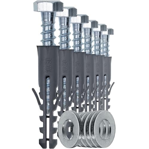 Image of 1STec 6 x M10 x 50 mm Strong Galvanised Satellite Anchor Nylon Mungo Wall Plug + Heavy Duty Coach Screw with 13mm HEX Bolt Head for Fixing Aerial Mast Sky Dishes TV Mount Brackets Shelving Racking