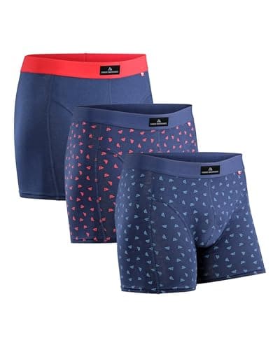 Image of DANISH ENDURANCE Cotton Boxers for Men with Optional Fly, Stretchy Men's Underwear Trunks, 3 Pack, Multicolour (1x Blue/Red, 1x Logo Blue, 1x Logo Red), L