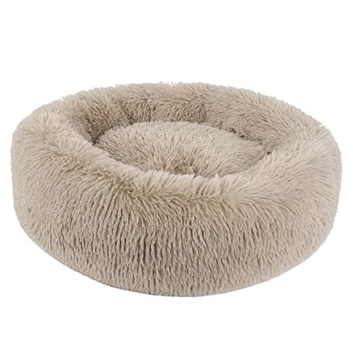 Image of BVAGSS Anxiety Dog Bed, Round Plush Donut Dog Bed Cat Bed Marshmallow Fluffy Cuddler Washable Calming Puppy Bed for Small/Medium Dogs XH034 (Diameter:60 cm, Light Brown)