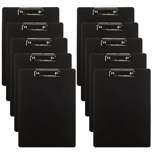 Image of CYEER Clipboard A4 Pack of 10, Plastic Clipboard with Hanging Hole, Black A4 Clipboards Folder Clip Board with Low Profile Clip
