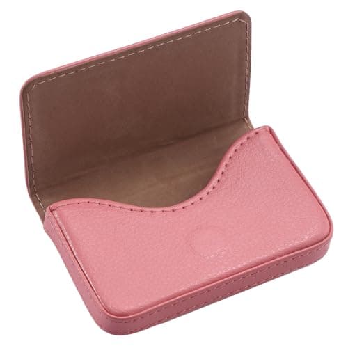 Image of FYHJNC RFID Blocking PU Leather Business Card Holder, Magnetic Wallet for Women & Men, Portable ID Credit Card Case - Pink