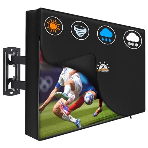 Image of Zettum Outdoor TV Cover 55 Inch - 600D TV Cover with Zipper Weatherproof & Waterproof for 52 to 55 Inch TV, Heavy Duty TV Enclosure Protector for Outside Flat Screen TV (Size: 52"L x 6"D x 32"H)