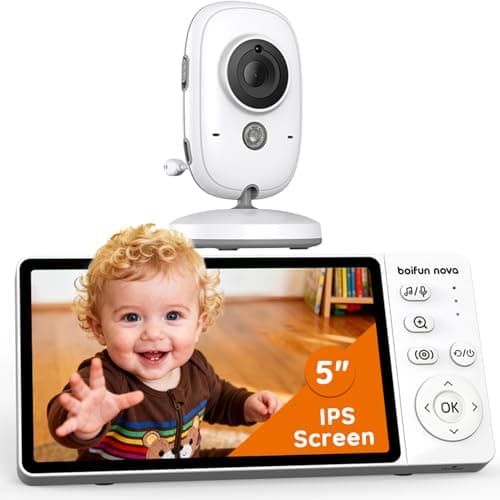 Image of boifun nova 2026 Baby Monitor with Camera and Night Vision, No WiFi, 1080P, 5-inch IPS Screen, Sound Activated Mode, 20H Battery Life, Two-way Talk, Temperature Sensor, 3x Zoom, Feeding Reminder