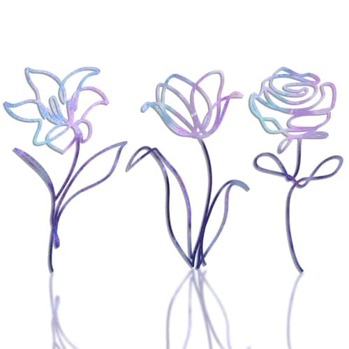 Image of Oubasa 3 Pieces Metal Flowers Wall Arts Decor, Rustic Farmhouse Metal Wall Art Purple Minimalist Floral Decor for Bathroom Kitchen Bedroom Living Room, 6x10 Inches - Housewarming Gifts