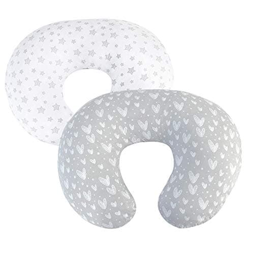 Image of Nursing Pillow Covers (COVERS ONLY) 2 Pack, Stretchy 100% Jersey Cotton Soft Breastfeeding Pillowcases,Fits For Chicco Boppy and Widgey Nursing Pillow, White & Grey
