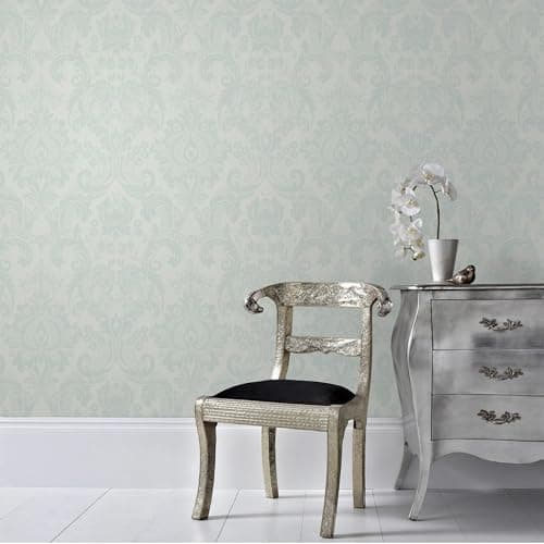 Image of Superfresco Colours Herme Damask Duck Egg Blue Wallpaper | Paste the Paper Application | Blue Damask | Eco-Friendly
