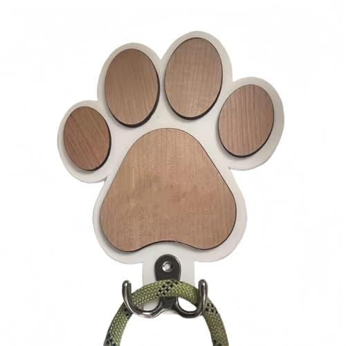 Image of Cuikaan Dog Leash Holder for Wall by The Door,Paw-Shaped Leash Hooks for Wall Decorative,Wall Hooks for Hanging Keychain,Coats & Towels,Gifts for Pet Lovers & Dog Owners,Wooden D/og Lead Hook(White)