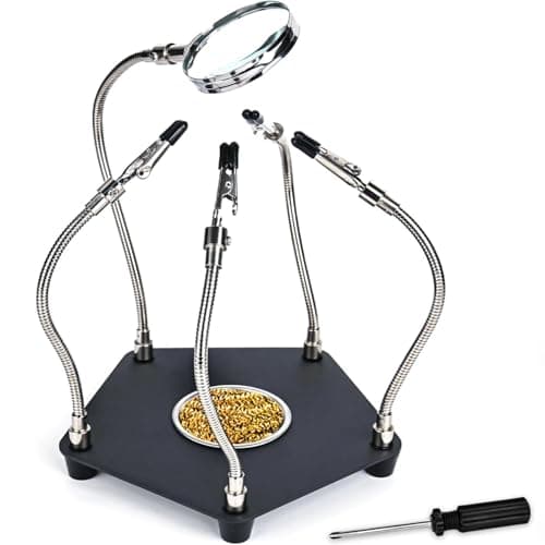 Image of Third Hand Soldering Tool, Helping Hands Soldering Station, 4 Flexible Welding Alligator Clamps and Magnifying Glass, Soldering Clamp Tool with Sturdy Base for Welding Repair Hobby DIY