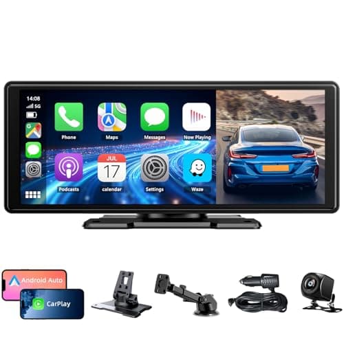 Image of 10.26" Wireless Car Stereo for Apple Carplay & Android Auto, Portable IPS Touch Screen with 1080P Rear Camera, Bluetooth/Voice Control/Mirror Link/GPS Navigation/FM/AUX/WiFi