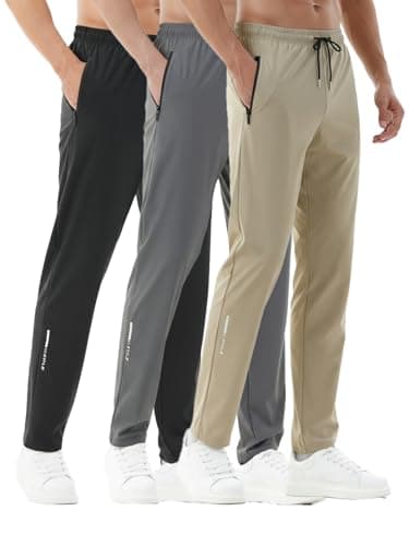 Image of X-thud 3 Pack Men's Athletic Joggers Stretch Sweatpants with Zipper Pockets Running Workout Gym Track Golf Pants Black XXL