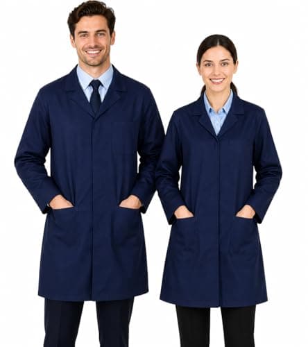 Image of IBEX Unisex-Adult Poly Cotton Lab Coat for Technician Food Laboratory Warehouse Workwear Doctors Students Lab Work, Navy, XL