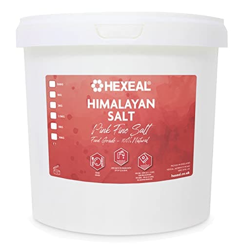Image of Hexeal Himalayan Pink Salt 5kg – 5kg Bucket of Fine, Food Grade Salt – Suitable for Seasoning & Cooking – 100% Natural Salts for Soothing Baths, Beauty & Cosmetics