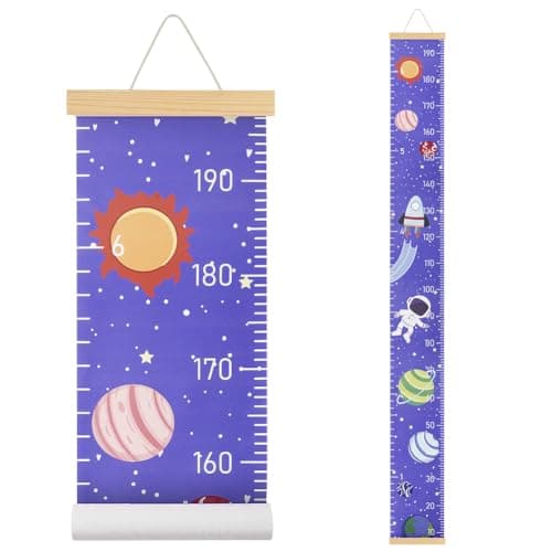 Image of Aolso Baby Height Growth Chart, Wall Hanging Growth Chart Removable Canvas and Wood Measuring Ruler for Baby, Measuring Ruler for Baby Girls Boys Toddler Bedroom Nursery Wall Decoration - Astronaut
