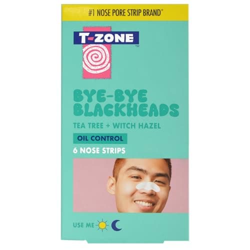 Image of T-Zone Tea Tree & Witch Hazel Nose Pore Strips (6 Pieces) - Deep Cleansing Blackhead Remover Strips, Unclogs Pores, Removes Dirt & Oil, Tightens Skin for a Clearer Complexion