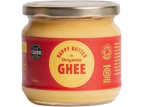 Image of Happy Butter | Organic Ghee 300g – Grass-Fed British Clarified Butter | Lactose & Casein Free | Rich in Vitamins A,D,E & K | Award-Winning Organic Ghee for Cooking, Baking & Bulletproof Coffee |