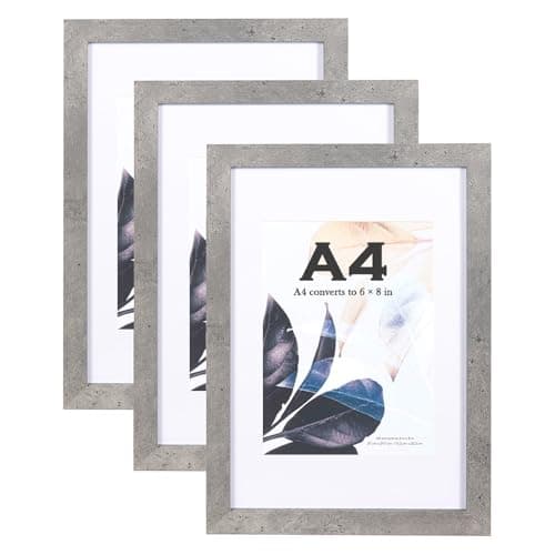 Image of Cement Grey Wooden Picture Frame A4 with Mount,Set of 3,A4 Frame,Freestanding and Wall Mountable