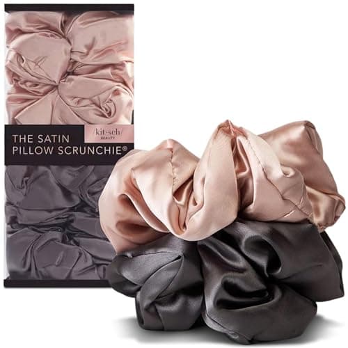 Image of Kitsch Satin Hair Scrunchies for Women, Softer Than Silk Scrunchies for Hair - No Damage Satin Hair Ties, Ponytail Holders | Ideal Gifts for Women, 2pc (Blush/Charcoal)