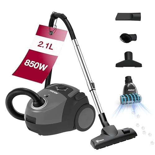 Image of Akitas C5 Turbo Bagged Vacuum Cleaner, 850W Powerful Suction, 9m Reach, German Wessel-Werk Head & Turbo Pet Brush, HEPA Filter for Allergies & Pets, Compact & Lightweight