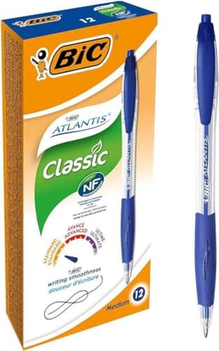 Image of Bic Atlantis Classic Retractable Ballpoint Pens Medium Tip 1 mm Pack of 12 Blue