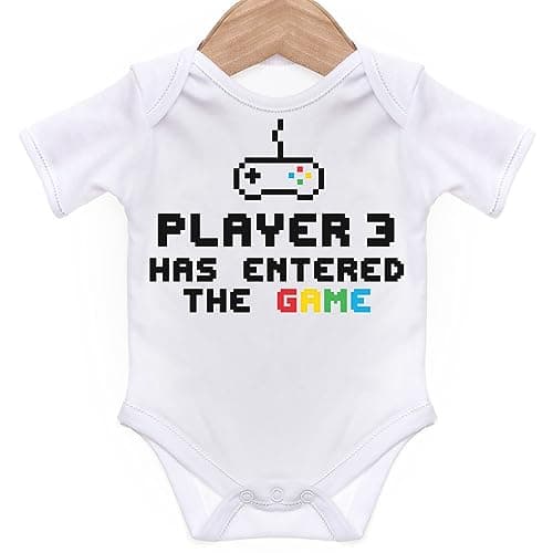Image of ART HUSTLE Player 3 Has Entered The Game Short Sleeve Bodysuit/Baby Grow For Baby Boy Or Girl (White, 3-6m)