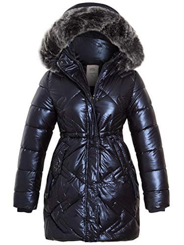 Image of SS7 Girls Padded Parka Coat with Faux Fur, Ages 4 to 14 years (13-14 Years, Navy Shine)