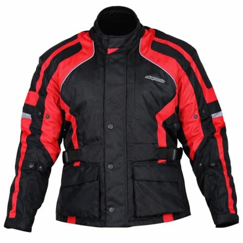 Image of RKsports COMMANDER WATERPROOF MOTORCYCLE MOTORBIKE JACKET BLACK CE ARMORS (Large 40"/42", Red)