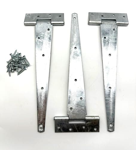 Image of 3PK Heavy Duty Hot Dipped Galvanised Tee Hinges with Fixings. Strong T-Hinges for Garden Gates, Sheds and Doors. Corrosion and Weather Resistant External Hinge Pack of 3 with Screws.