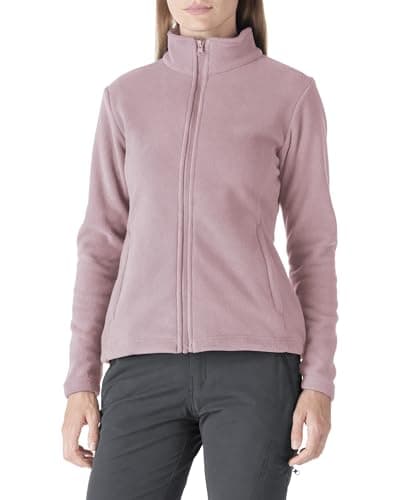 Image of Outdoor Ventures Womens Fleece Jackets Ladies Lightweight Warm Full Zip Coat Soft Outerwear Running Jacket With 4 Large Pockets Greyish-pink 2XL