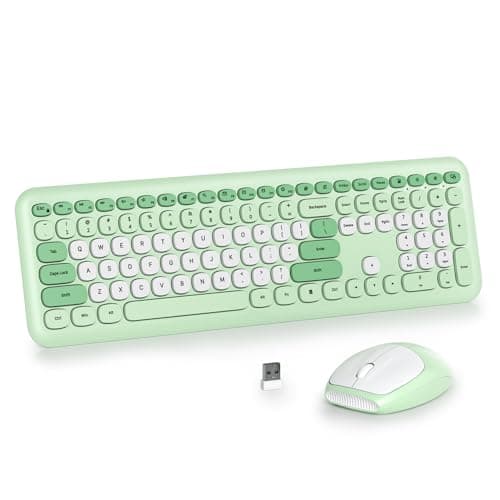 Image of SOLIDEE Colorful Wireless Keyboard Combo, 104 Keys Full Size with Number Pad, Retro Typewriter Design & Round Keycaps - 2.4GHz Connection (US Layout QWERTY) - Silence Membrane Keyboard (Pro Green)