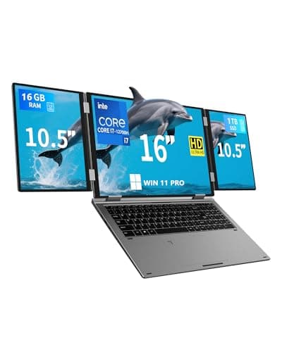 Image of KOOFORWAY Triple Screen Laptop 16 Inch, i7-12700H, 16GB RAM 1TB SSD, 3 Display with Dual 10.5" Monitors, Portable Multi Screen Laptop for Work, Trading, Design, Win 11 Pro, HDMI, USB-C
