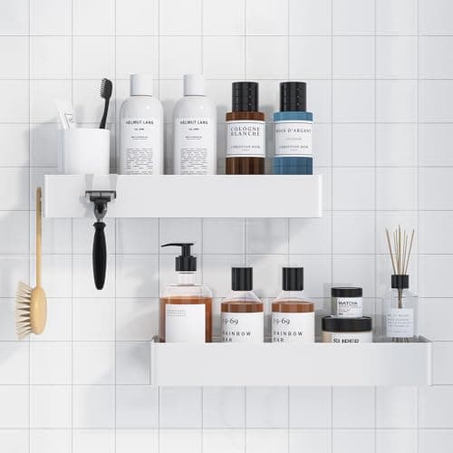 Image of Kitsure 2 Pack Rustproof Shower Caddy - 2 Shelves, Drill-Free & Quick-Dry Shower Organizer, Rustproof Bathroom Shelves with 4 Hooks, X-Large, White
