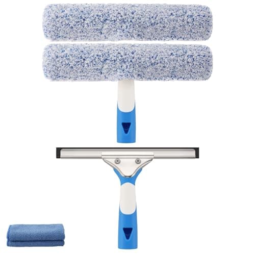 Image of Mitclear Professional Window Cleaning Kit 10IN, Window Cleaner Tool with Silicone Squeegee, Microfiber Scrubber & Cloth, Household Cleaning Equipment for Shower Glass Mirror Door Car, Indoor/Outdoor