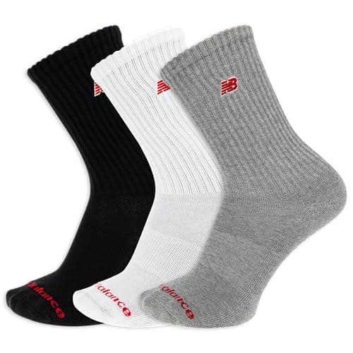 Image of New Balance Organic Cotton Crew Socks-3 Pairs-Arch Support, Black Assorted Patch Logo, Large
