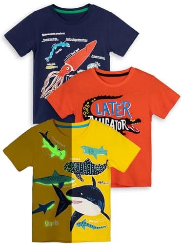 Image of YoungSoul Boys Animal T-Shirts Crewneck Kids Short Sleeve Shirts 3-Pack Summer Tee Toddler Tops Patterned 2, 4-5 Years